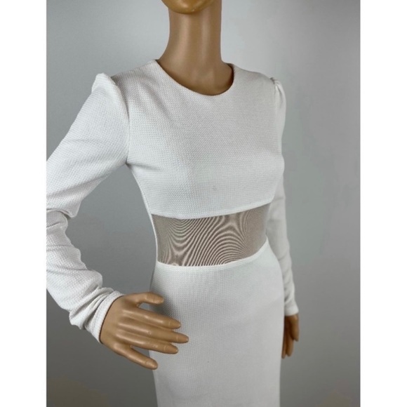 Long Sleeve Mesh  Cutout Women’s White Maxi Dress - Picture 6 of 8